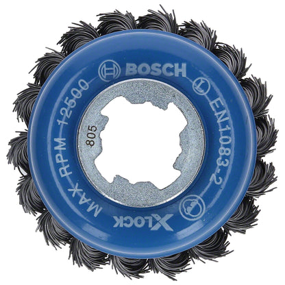 Cepillo de acero copa X-LOCK 75mm Alambre trenzado de acero inoxidable 0,5mm