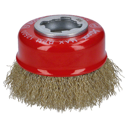 Cepillo de acero copa X-LOCK 75mm Alambre de acero estañado corrugado 0,3mm