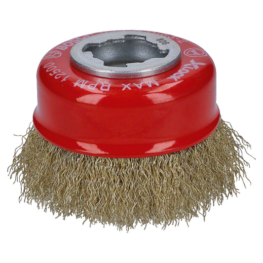 Cepillo de acero copa X-LOCK 75mm Alambre de acero estañado corrugado 0,3mm