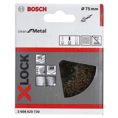 Cepillo de acero copa X-LOCK 75mm Alambre de acero estañado corrugado 0,3mm