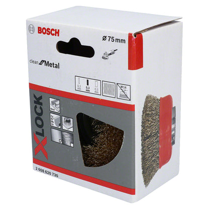 Cepillo de acero copa X-LOCK 75mm Alambre de acero estañado corrugado 0,3mm