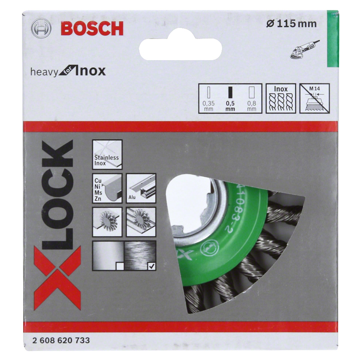 Cepillo circular de acero X-LOCK 115mm Alambre trenzado de acero inoxidable 0,5mm