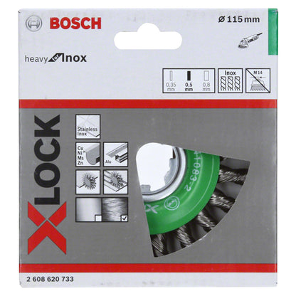 Cepillo circular de acero X-LOCK 115mm Alambre trenzado de acero inoxidable 0,5mm