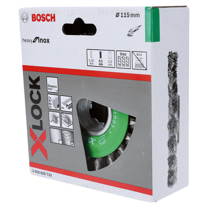 Cepillo circular de acero X-LOCK 115mm Alambre trenzado de acero inoxidable 0,5mm