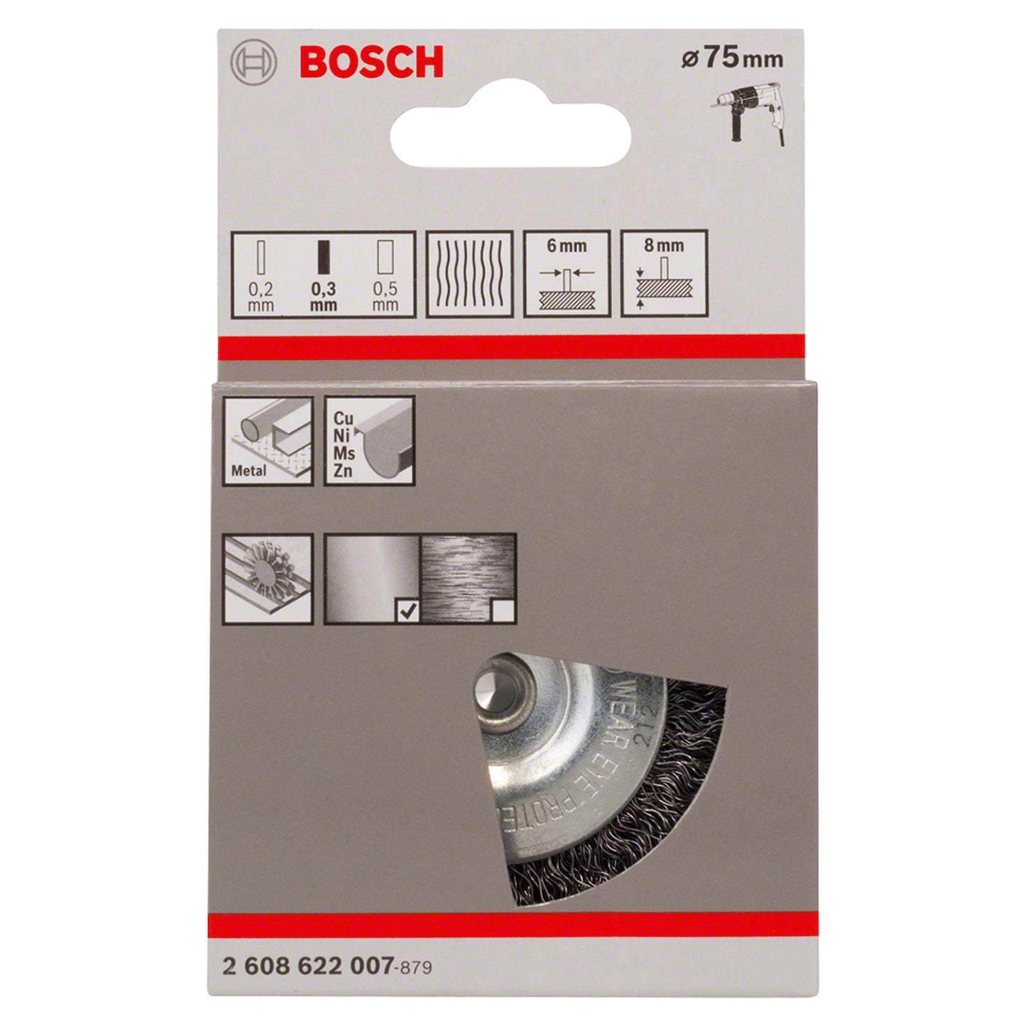Cepillo de Acero Bosch circular para taladro alambre ondulado 75mm