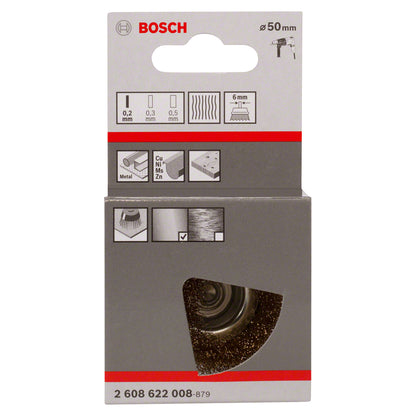 Cepillo de Acero Bosch copa para taladro alambre ondulado resvestido de latón 50mm