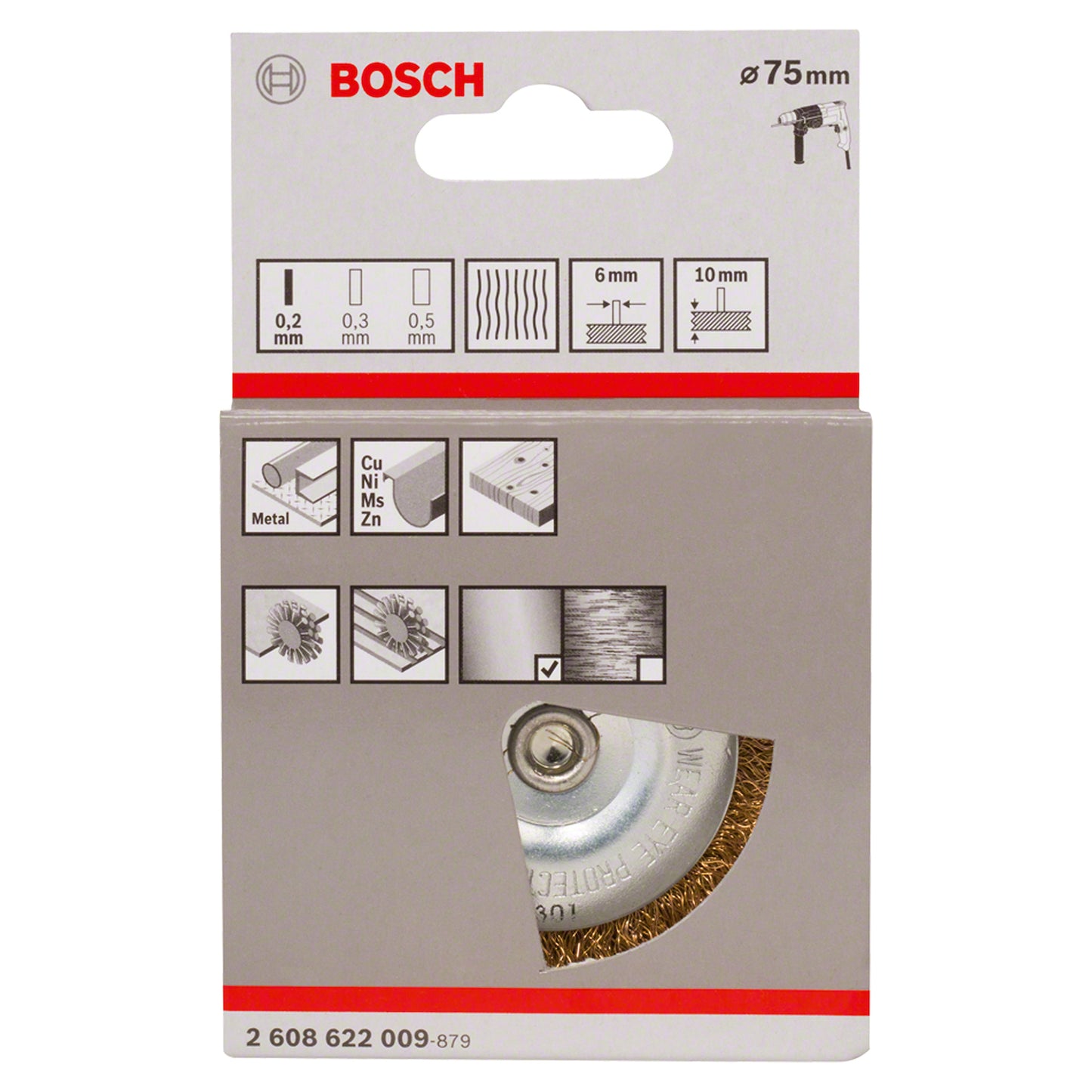 Cepillo de Acero Bosch circular para taladro alambre ondulado resvestido de latón 75mm