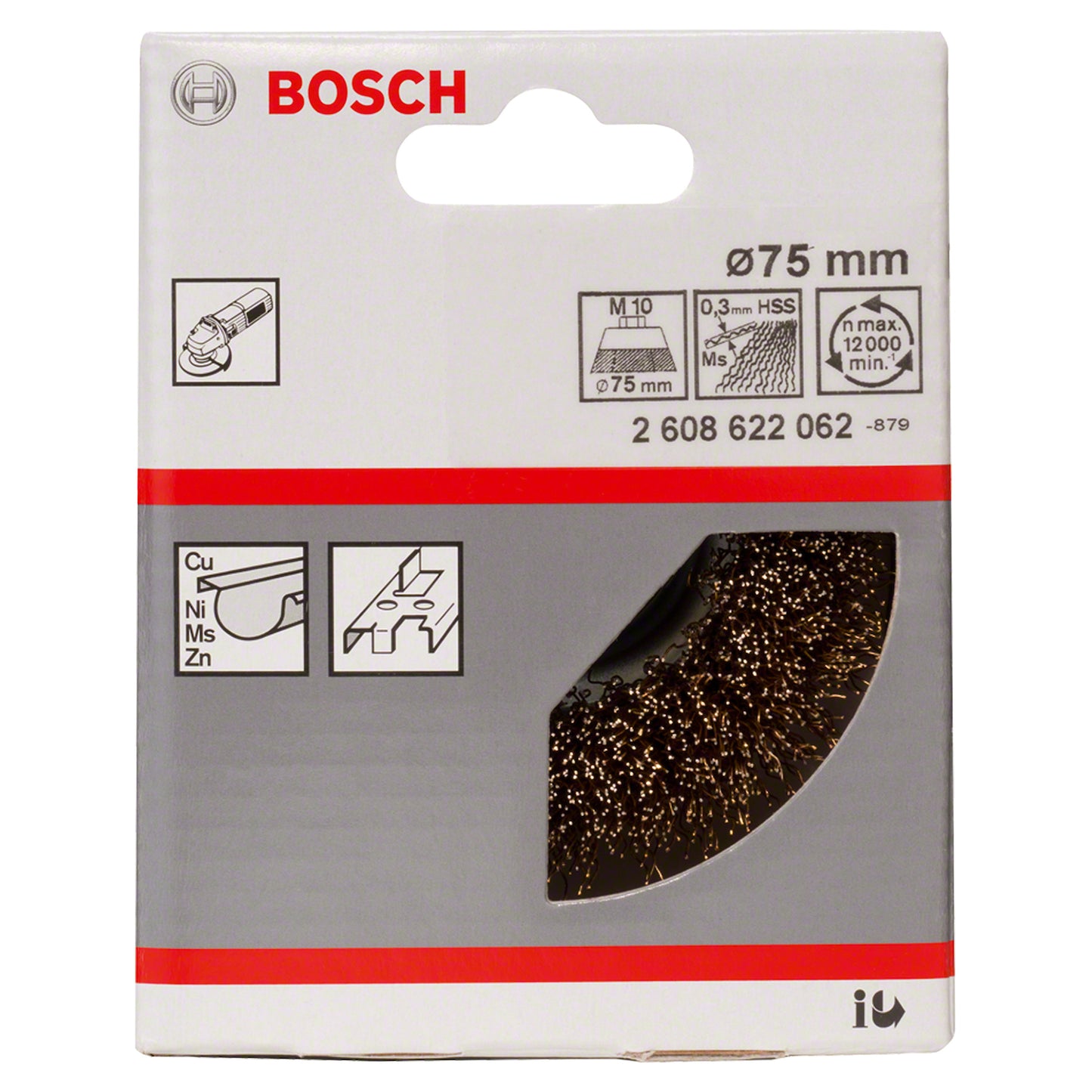 Cepillo de Acero Copa para Esmeril 75mm Alambre Latonado Ondulado 0,3mm M10