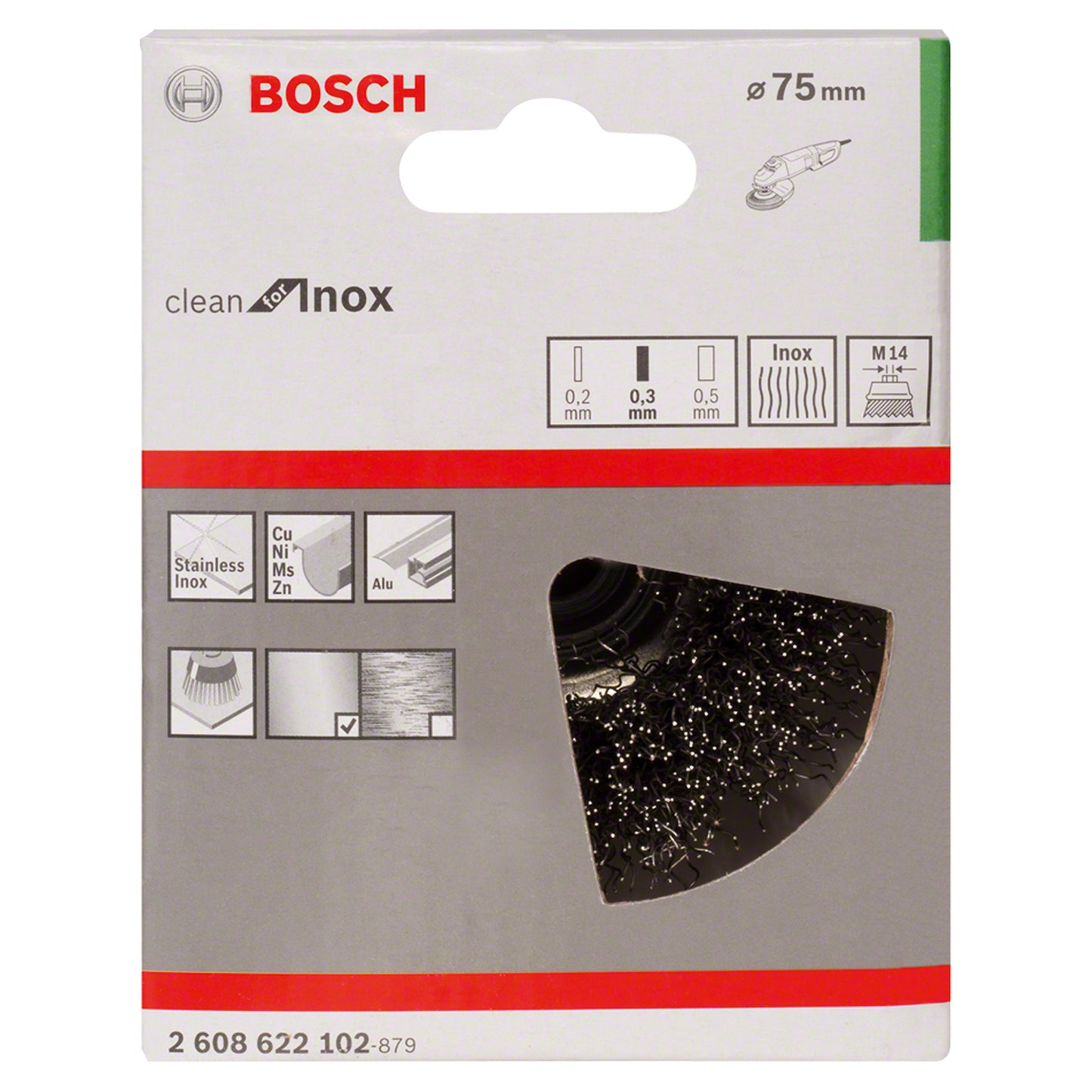 Cepillo de Acero Bosch copa para Esmeriladora alambre ondulado inoxidable 75mm