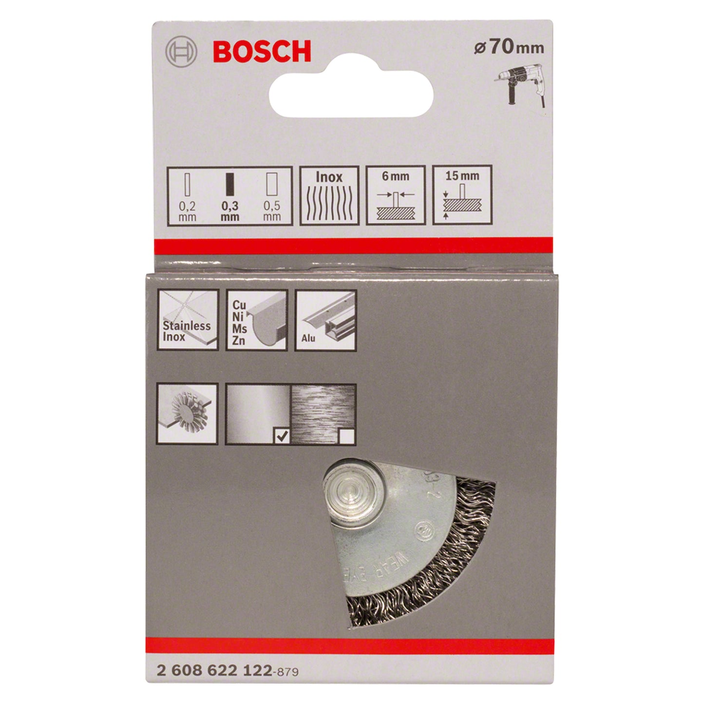 Cepillo de Acero Bosch circular para taladro alambre ondulado inoxidable 70mm
