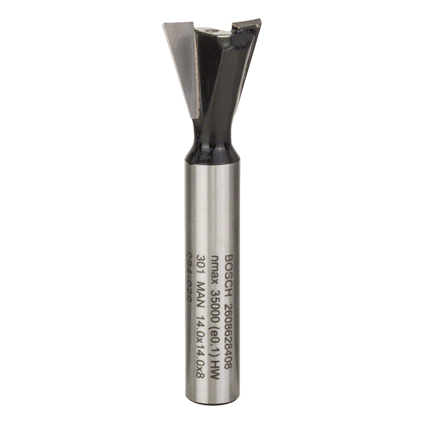 Fresa Bosch para colas de milano 8 mm, D1 14 mm, L 14 mm, G 55 mm, 15°