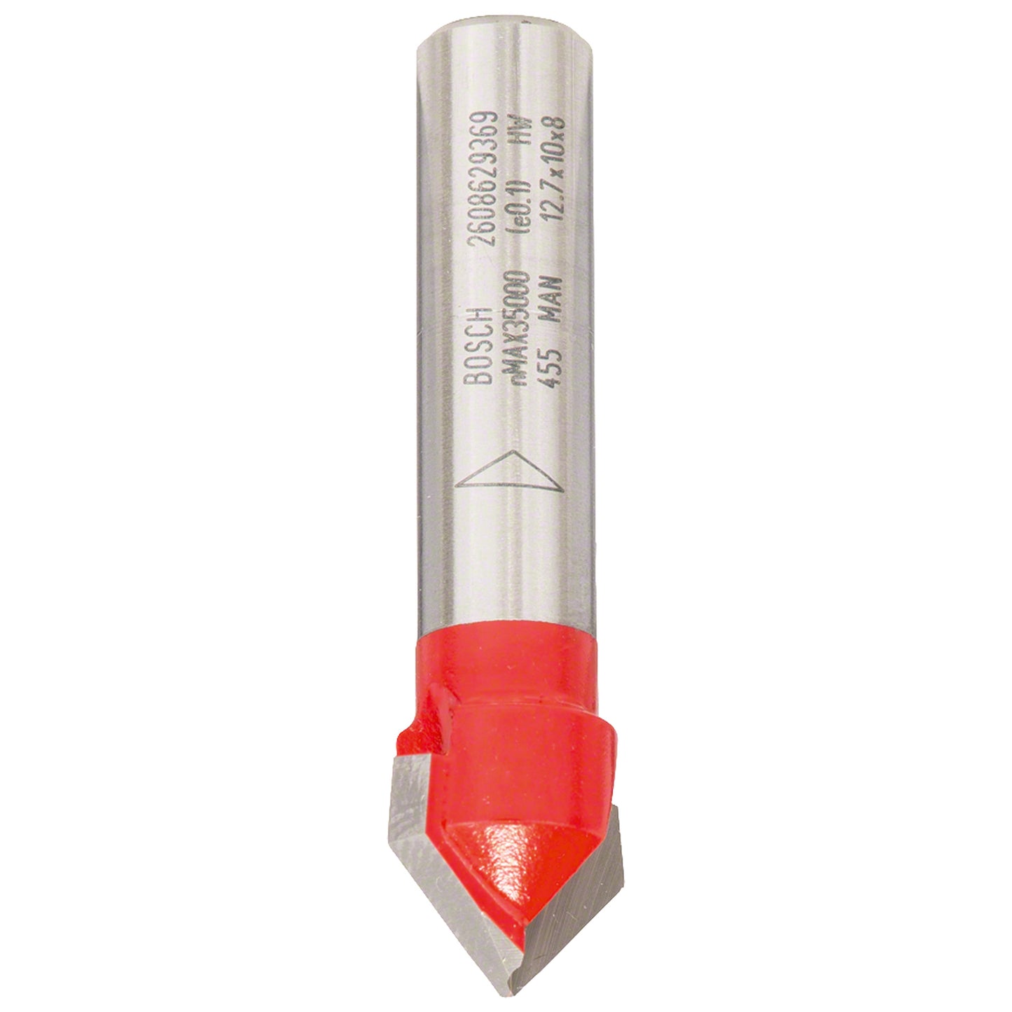 Fresa Bosch para ranuras en V 8 mm, D 12,7 mm, L 10 mm, G 44,5 mm, 90°