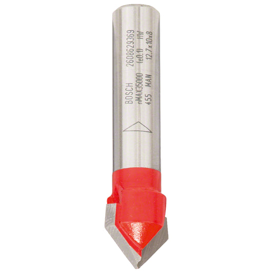 Fresa Bosch para ranuras en V 8 mm, D 12,7 mm, L 10 mm, G 44,5 mm, 90°