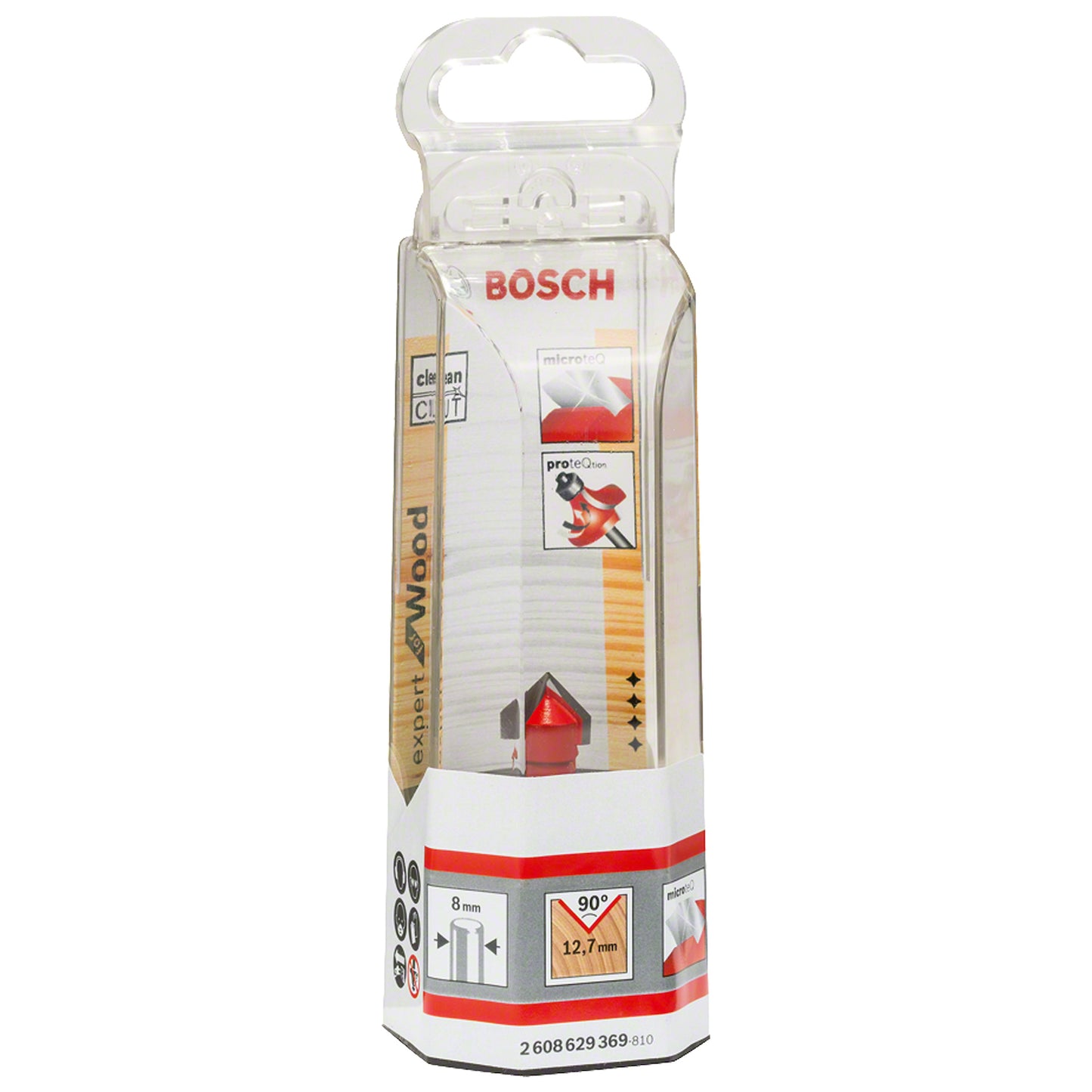 Fresa Bosch para ranuras en V 8 mm, D 12,7 mm, L 10 mm, G 44,5 mm, 90°