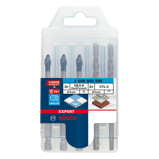 3 Brocas Bosch EXPERT HEX-9 Multiconstruction 6x90mm + 3 Brocas CYL-3 6mm