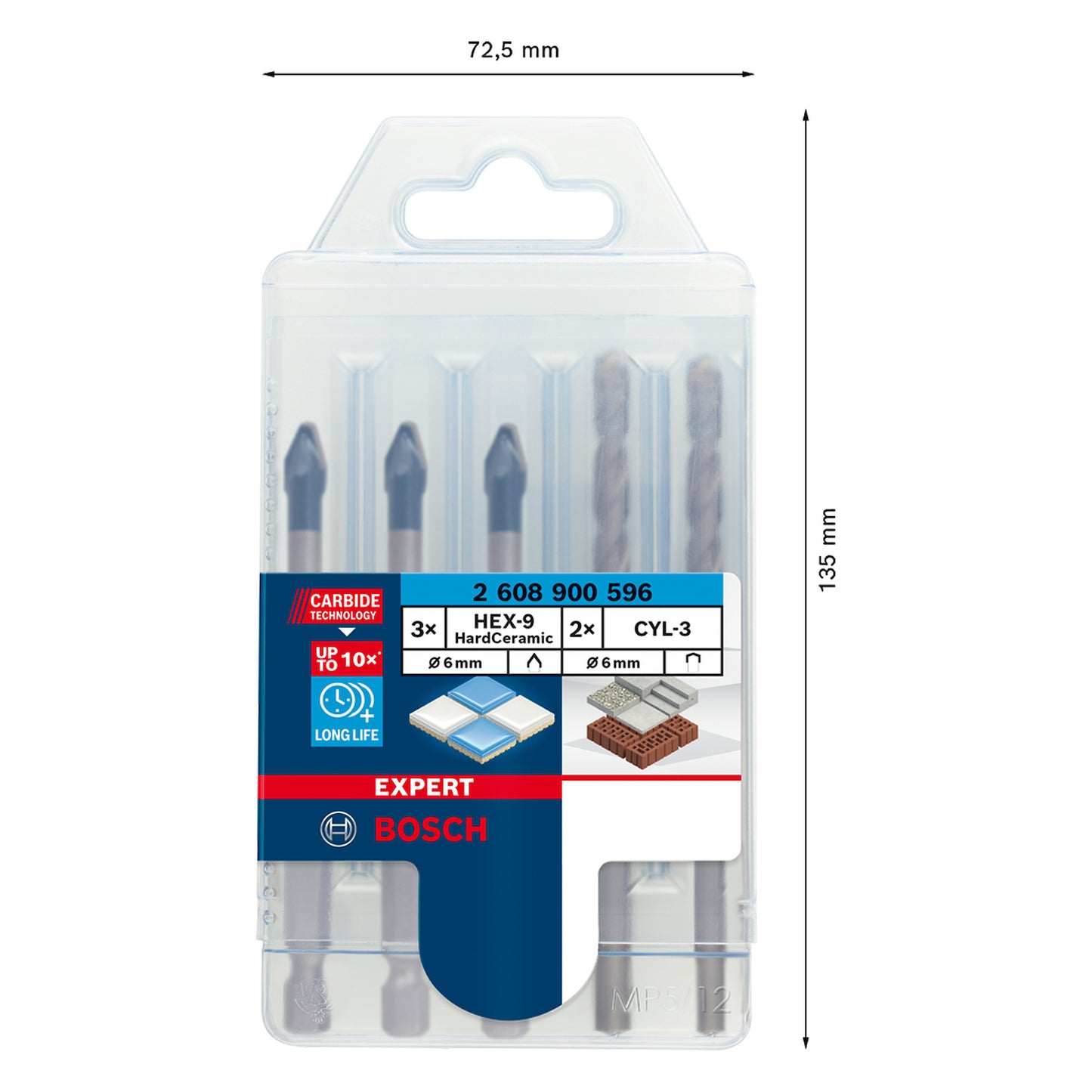 3 Brocas Bosch EXPERT HEX-9 Multiconstruction 6x90mm + 3 Brocas CYL-3 6mm