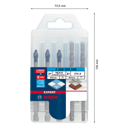 3 Brocas Bosch EXPERT HEX-9 Multiconstruction 6x90mm + 3 Brocas CYL-3 6mm