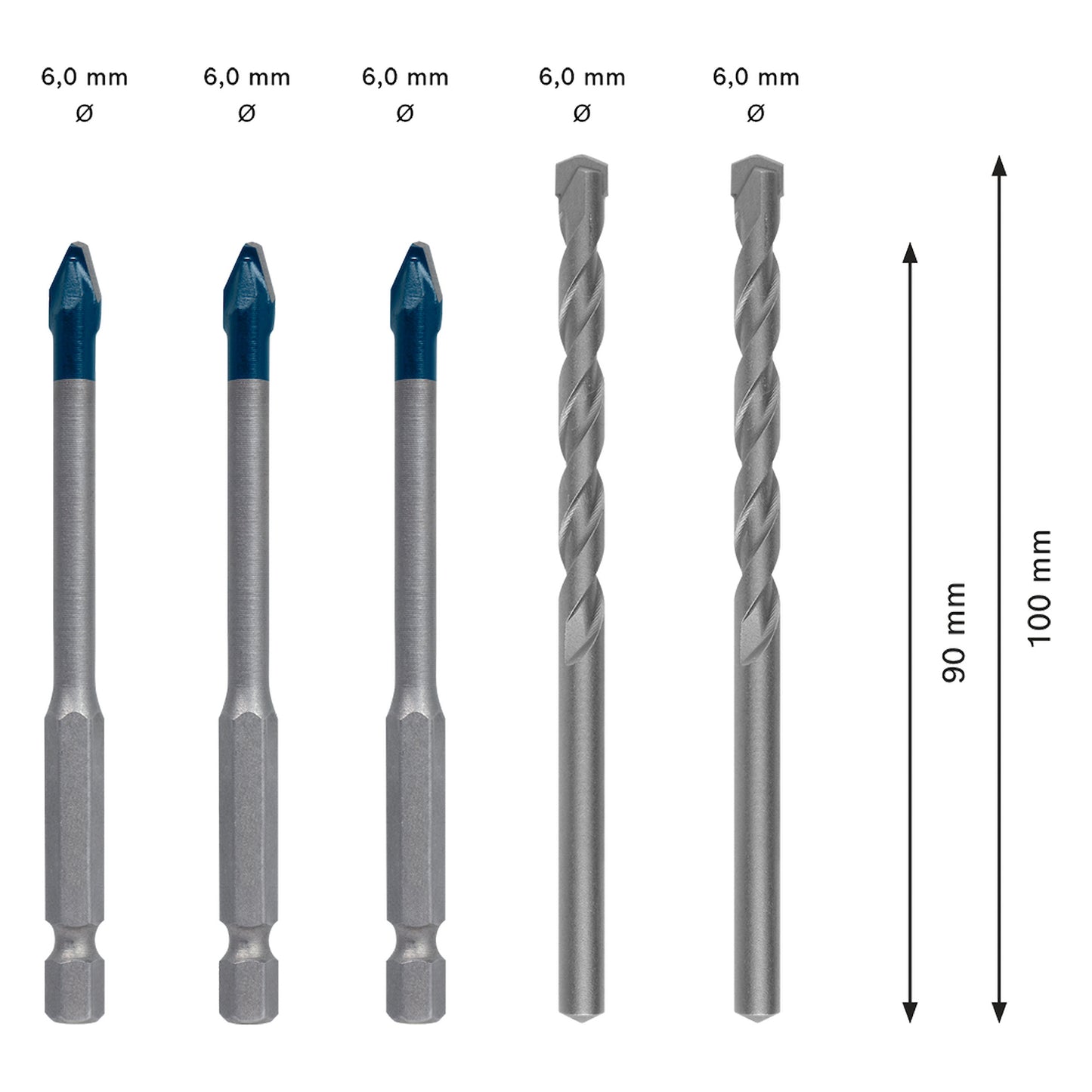 3 Brocas Bosch EXPERT HEX-9 Multiconstruction 6x90mm + 3 Brocas CYL-3 6mm