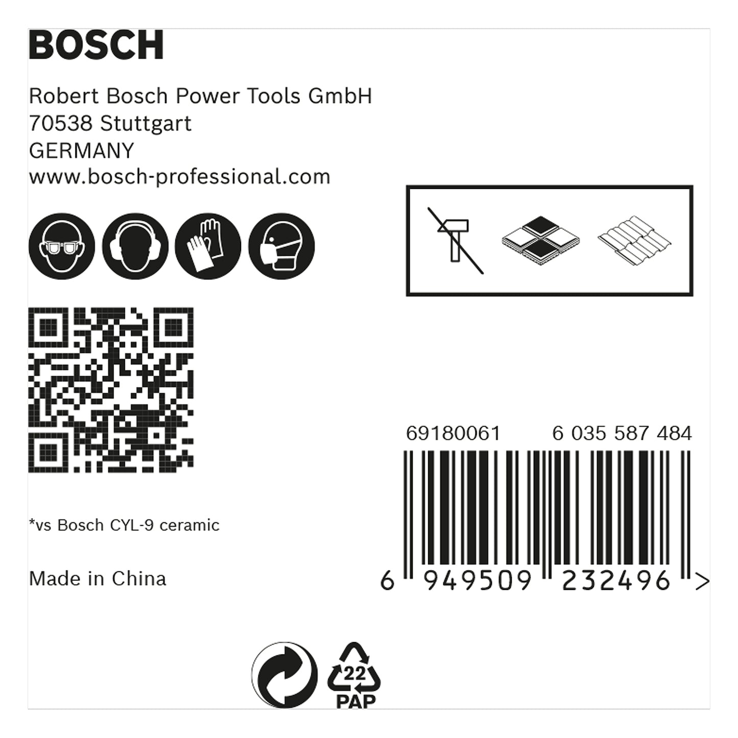 Broca p/porcelanato Bosch EXPERT HEX-9 Hard Ceramics 4/5/6/8/11