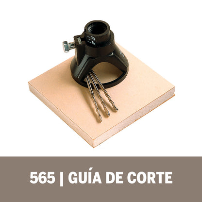 Dremel Acople De Mototool - Guía De Corte Con 3 Brocas De Corte de Madera, Plástico, Fibra De Vidrio, Drywall, Yeso, Laminado y Aluminio (Modelo 565)