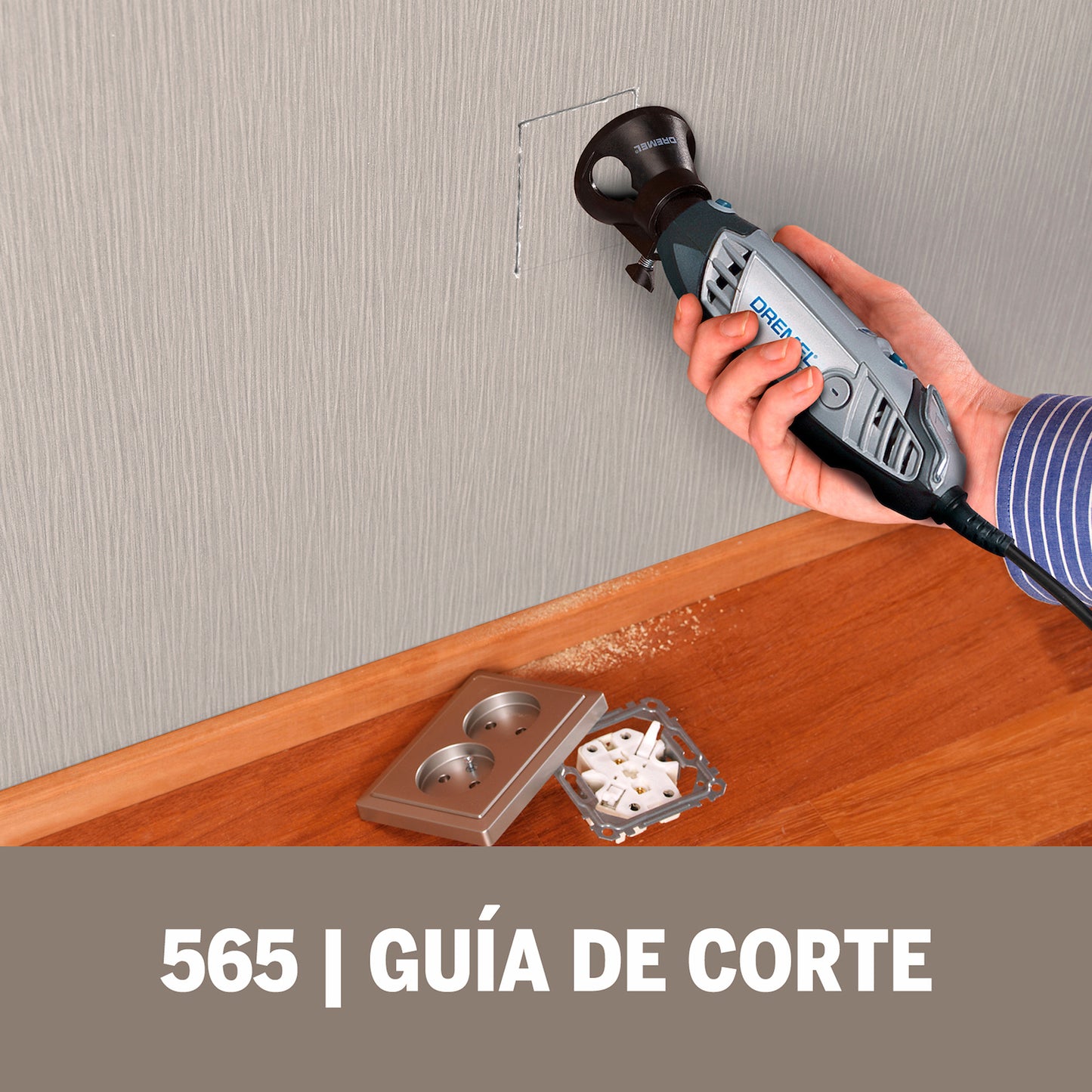 Dremel Acople De Mototool - Guía De Corte Con 3 Brocas De Corte de Madera, Plástico, Fibra De Vidrio, Drywall, Yeso, Laminado y Aluminio (Modelo 565)