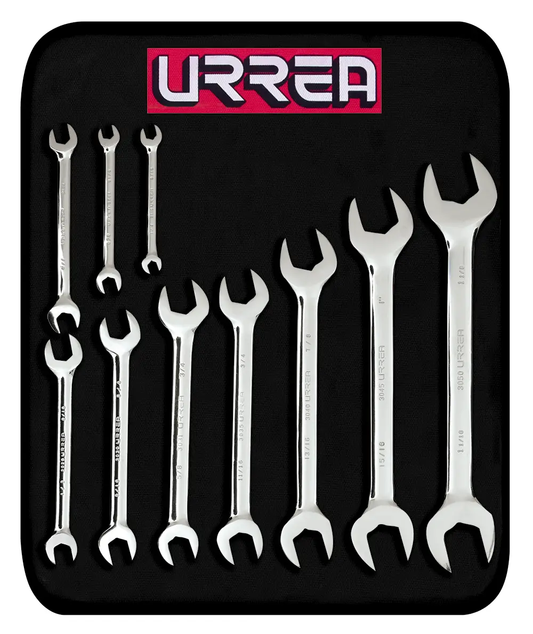 3000H Juego de llaves boca fija pulido espejo 10 piezas 1/4" a 1-1/8", uso pesado, Urrea