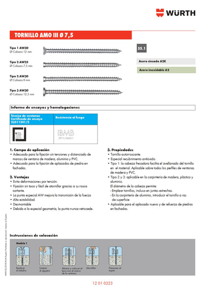 023473082 Tornillo distanciador de montaje AW30 7.5 X 82 mm AMO® III