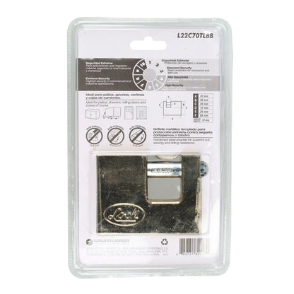 L22C70TLBB Candado de acero anti-cizalla  70 mm con llave tetra, latón brillante, Lock