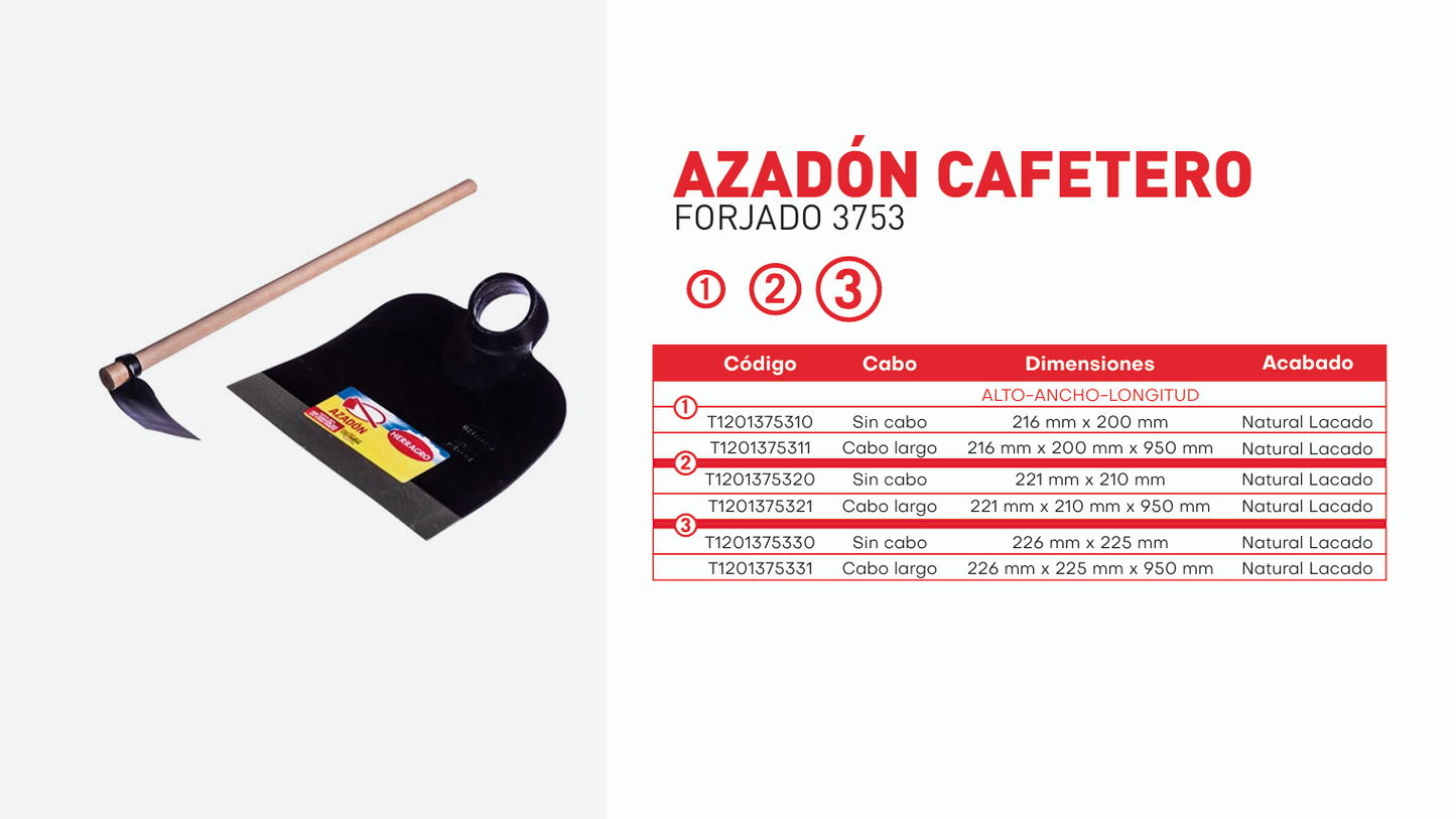 Azadon forjado 3753-2 cafetero sin cabo, T1201375320 Herragro
