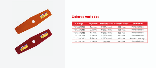 T1213390138 Cuchilla para guadaña 350 X 1.6 X 25.4 mm roja Herragro