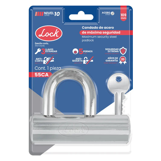 55CA Candado de máxima seguridad tipo gancho corto 109 mm, Lock