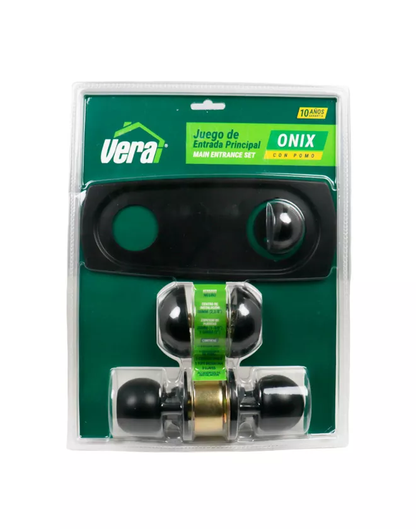 46404 Juego de cerrojo auxiliar y pomo acero inox color negro para entrada principal Onix Vera