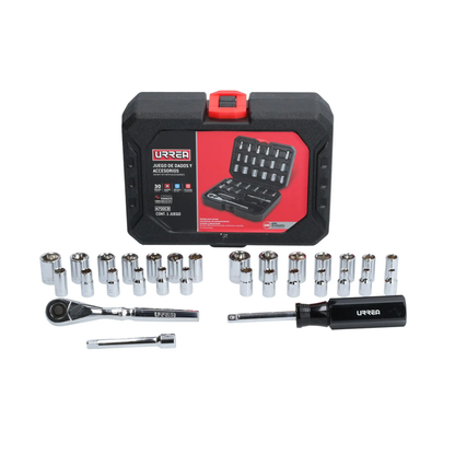 4700CB Juego de copas y accesorios 1/4" 30 piezas, uso pesado 5/32" a 9/16" - 4 a 14 mm, Urrea