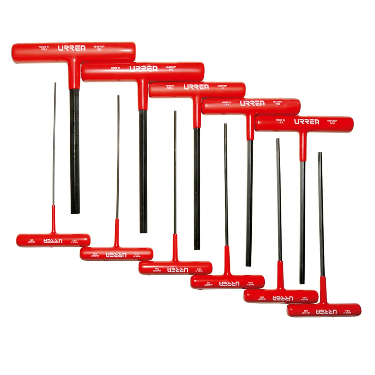 4967LGP Juego de llaves hexagonales en T ergonómicas 11 piezas 5/64" a 3/8", uso industrial, Urrea
