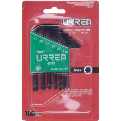 4972T Juego de llaves Torx en L 7 piezas T10 a T40, uso profesional, Urrea