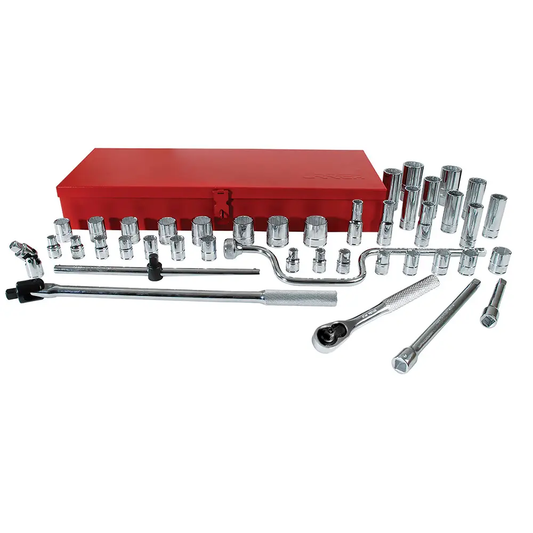 5400G Juego de copas 12 y 6 pt cuadrante 1/2" 43 piezas 3/8" a 1-1/4", uso pesado, Urrea