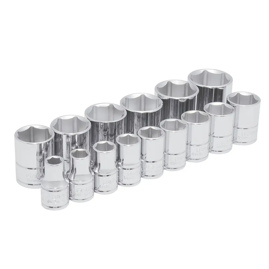 54110 Juego de copas 6 pt cuadrante 1/2" 15 piezas 3/8" a 1-1/4", uso pesado, Urrea