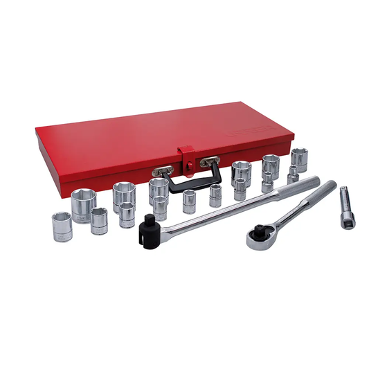 54122 Juego de copas 6 pt y accesorios 1/2" 19 piezas 3/8" a 1-1/4", uso pesado, Urrea