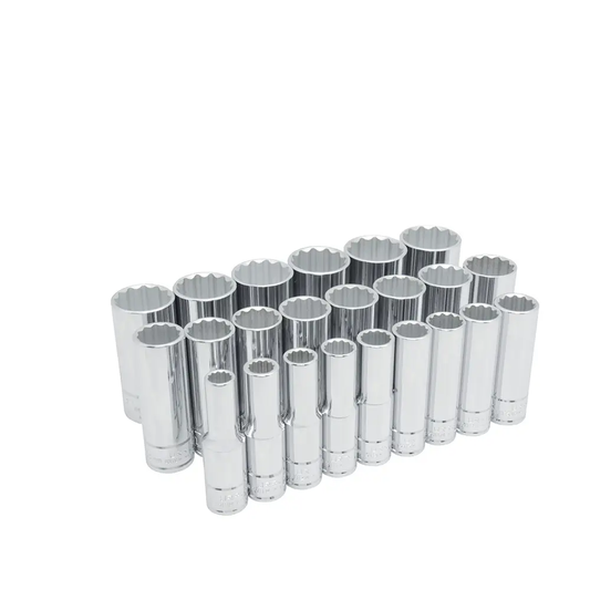 54201 Juego de copas largas 12 pt cuadrante 1/2" mm 23 piezas 10 a 32 mm