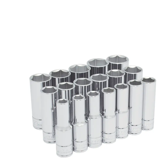 54203 Juego de copas largas 6 pt cuadrante 1/2" mm 18 piezas 10 a 27 mm