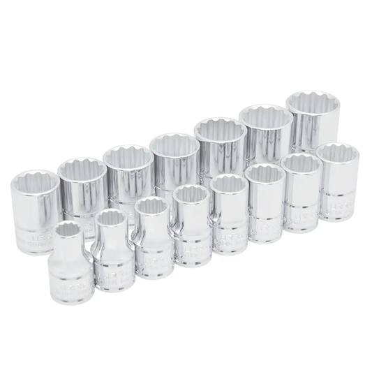 54206 Juego de dados 12 pt cuadrante 1/2" 15 piezas 10 a 24 mm, uso pesado, Urrea