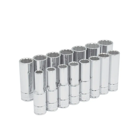 54207 Juego de copas largas 12 pt cuadrante 1/2" mm 15 piezas 10 a 24 mm