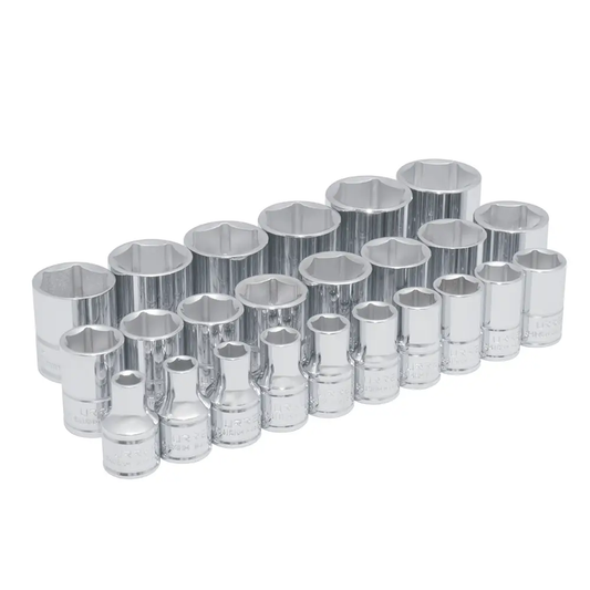 54209 Juego de copas 6 pt cuadrante 1/2" mm 24 piezas 8 a 32 mm, uso pesado, Urrea