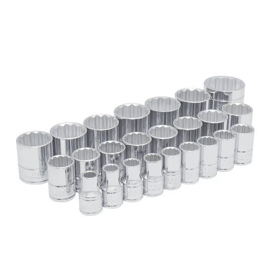 54211 Juego de dados 12 pt cuadrante 1/2" 24 piezas 10 a 36 mm, uso pesado, Urrea