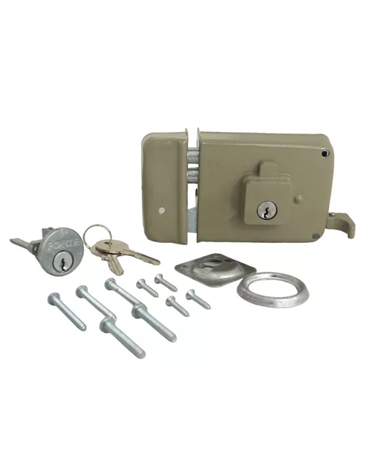 5637 Cerradura de sobreponer 2 pasadores derecha beige, backset 48 mm Forte