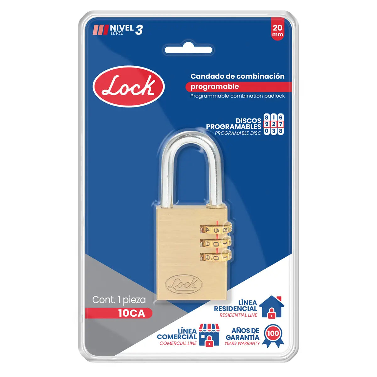 10CA Candado de combinación programable 20 mm, Lock