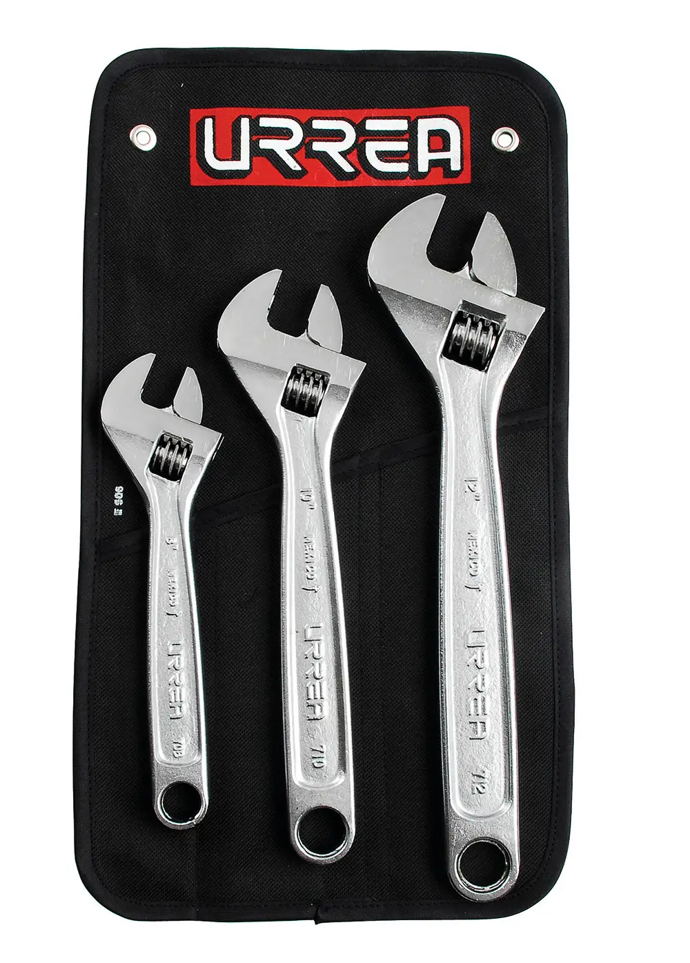 795 Juego de llaves ajustable cromada 3 piezas 8", 10" y 12", uso pesado, Urrea