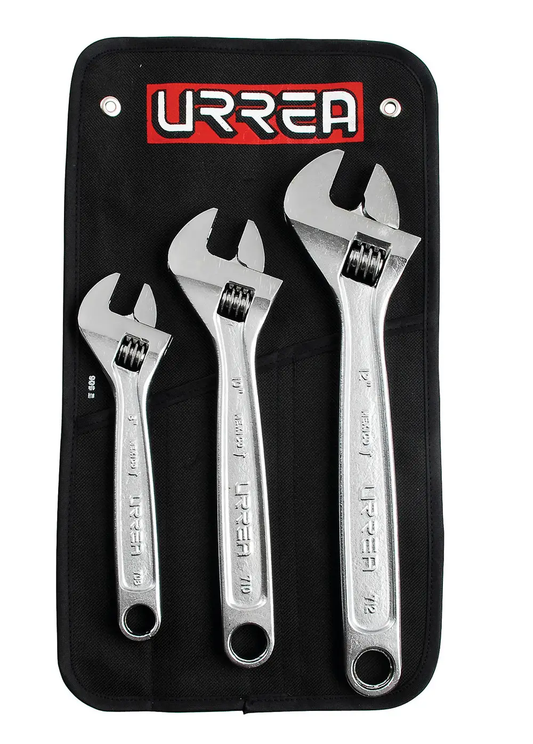 795 Juego de llaves ajustable cromada 3 piezas 8", 10" y 12", uso pesado, Urrea