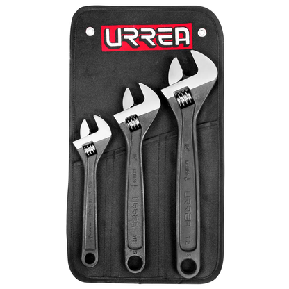 795S Juego de llaves ajustables fosfatadas 3 piezas 8", 10" y 12", uso pesado, Urrea