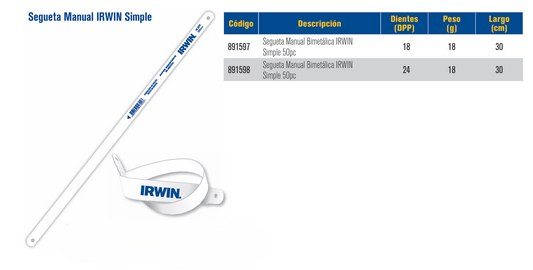 891598 Segueta manual bimetálica Simple 12" 24 TPI USA, Irwin